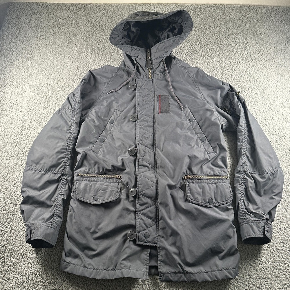 Alpha Industries N-3B Parka Ambrose Jacket Mens M Gray Hooded Full Zip Military